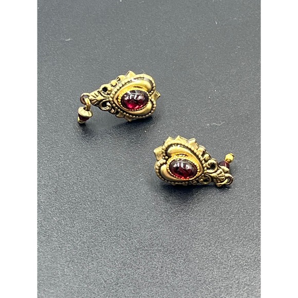 Michal Golan Handmade Designer Victorian Style Red Stone Dangle Earrings - Picture 2 of 12